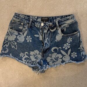 PLAYBOY by PACSUN Floral Patterned Blue Jean Shorts 26